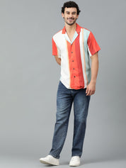 Kotty Men Cuban Collar Striped Casual Shirt