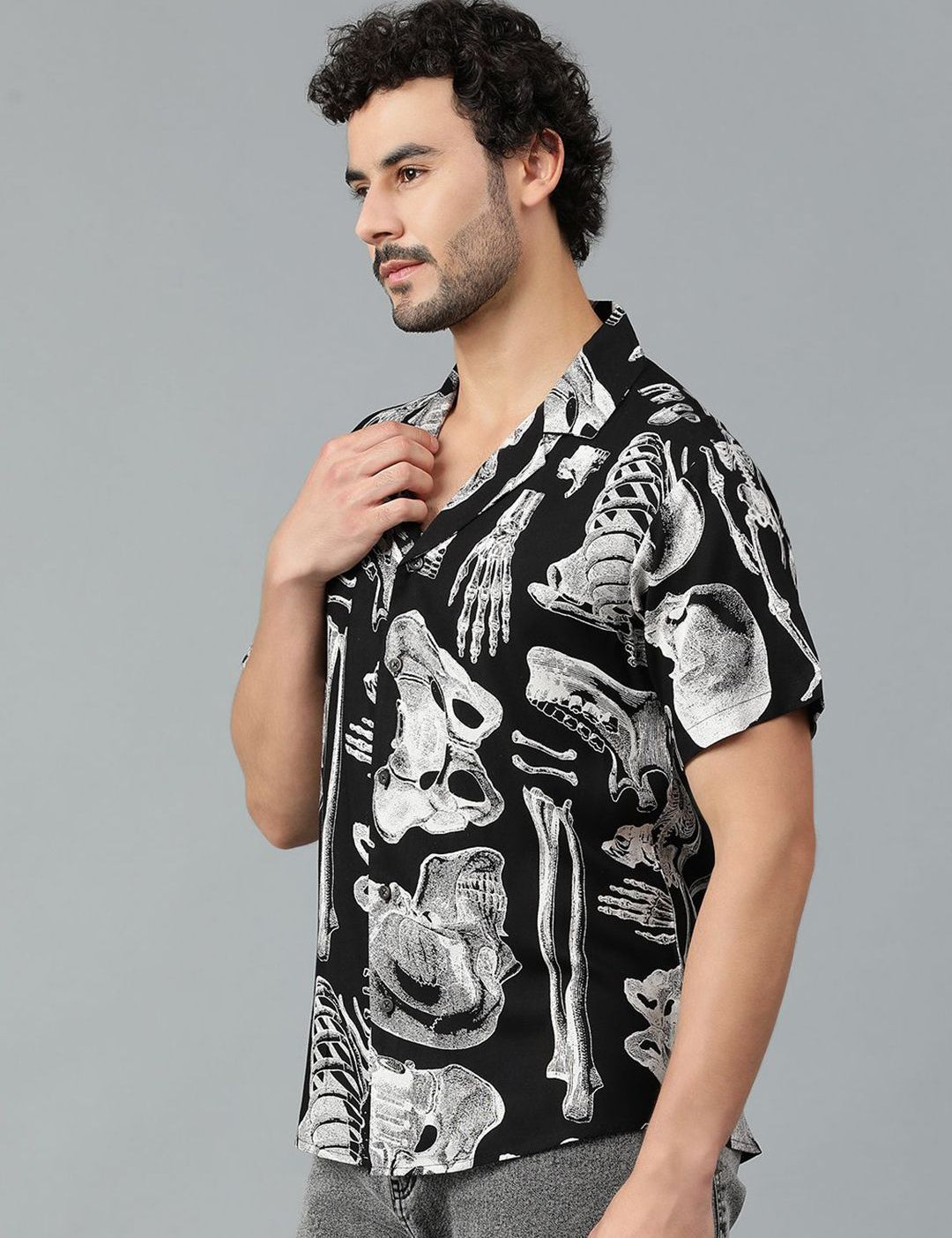 Kotty Men Cuban Collar Conversational Printed Casual Shirt