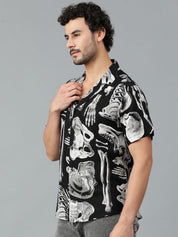 Kotty Men Cuban Collar Conversational Printed Casual Shirt