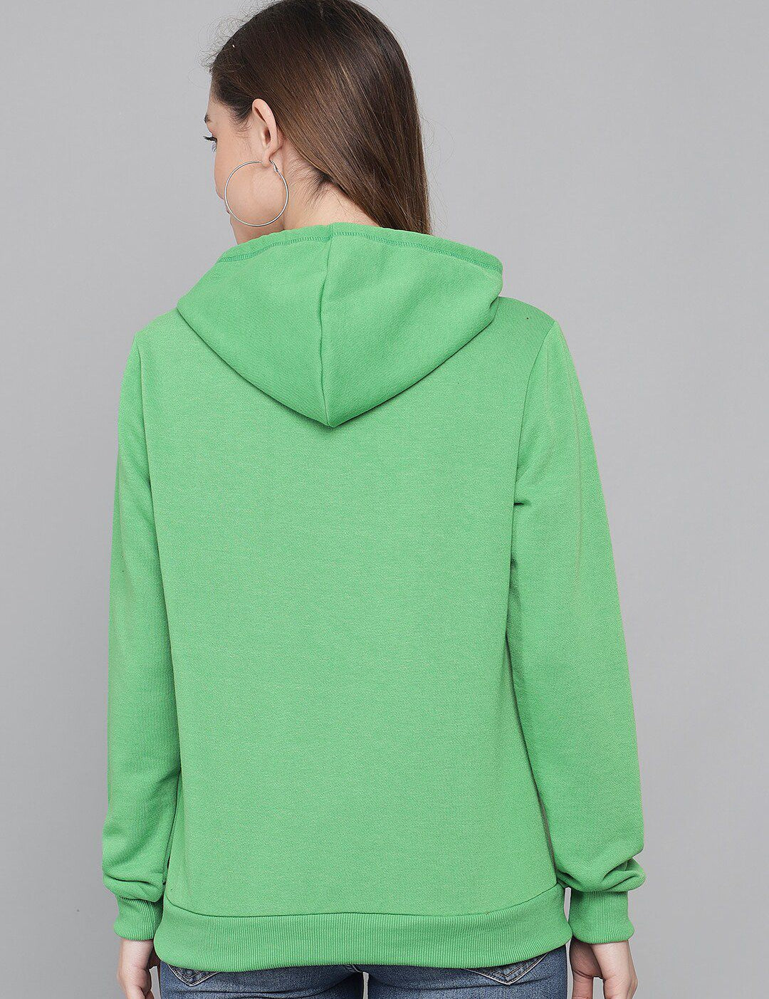 Kotty Women Green Printed Hooded Sweatshirt