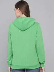 Kotty Women Green Printed Hooded Sweatshirt