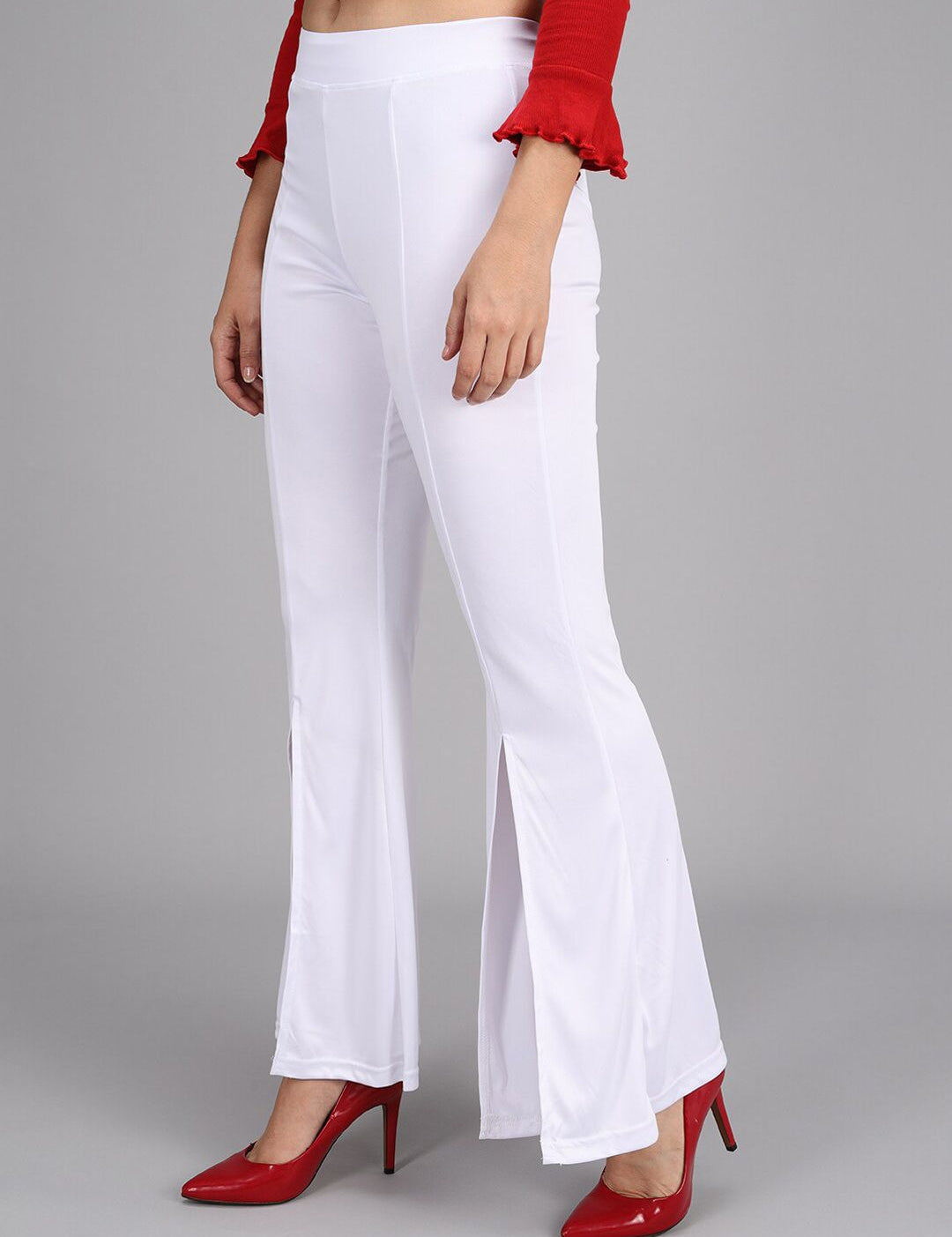 Kotty Women White Flared High-Rise Parallel Trousers
