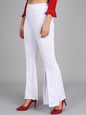 Kotty Women White Flared High-Rise Parallel Trousers