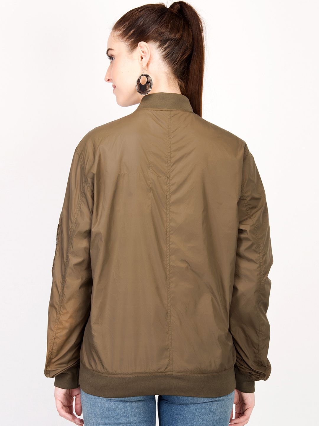 Kotty Women Brown Solid Insulator Bomber Jacket