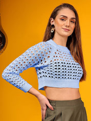 Kotty Cotton Open-Knit Cropped Sweater