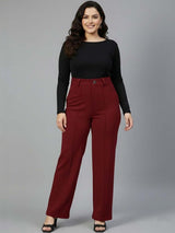 Red Regular Fit High-Rise Trousers for Women – Modern Solid Design | Kotty