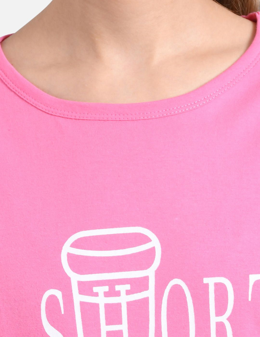 Kotty Women Pink Printed Round Neck T-shirt