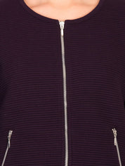 Kotty Women Purple Self Design Open Front Jacket