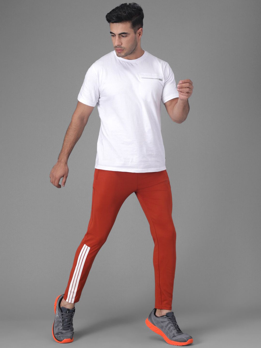 Kotty Men Orange & White Solid Track Pants