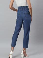 Kotty Women Blue Boyfriend Fit High-Rise Cotton Clean Look Jeans