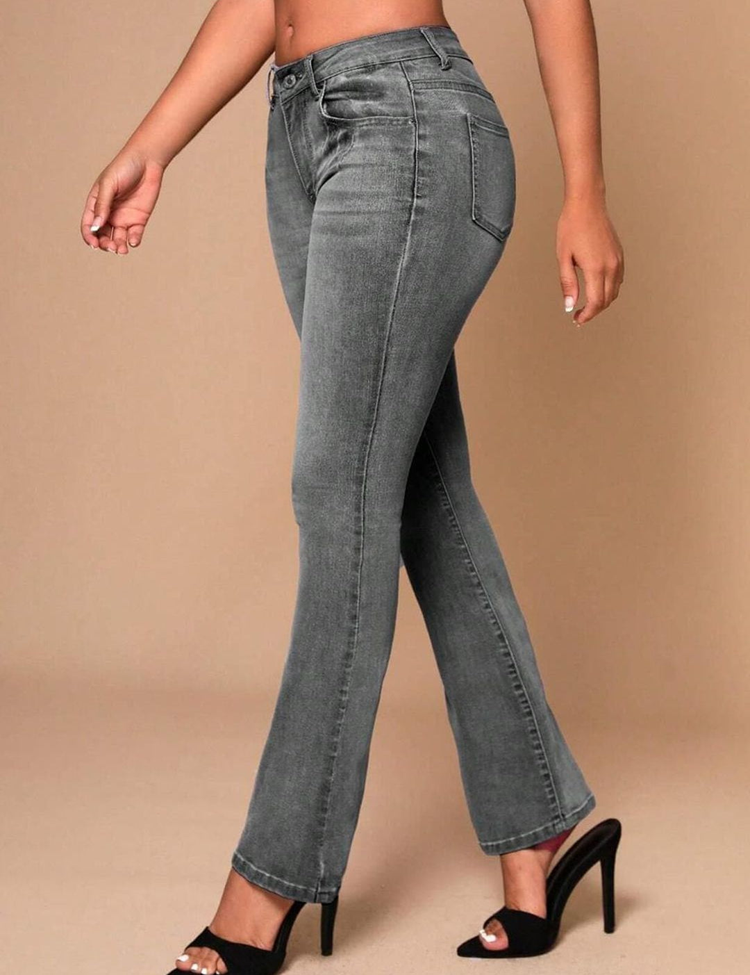 Kotty Women Jean Flared High-Rise Low Distress Heavy Fade Cotton Stretchable Jeans