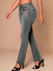 Kotty Women Jean Flared High-Rise Low Distress Heavy Fade Cotton Stretchable Jeans