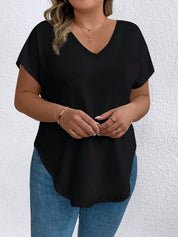 Plus Size Stylish V Neck Balck Women’s Tops