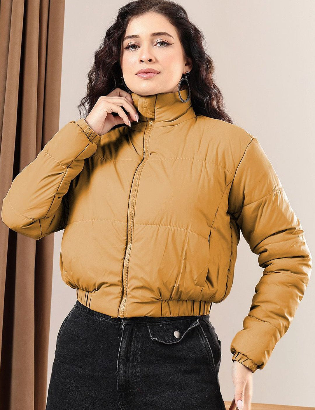 Kotty Women Mock Collar Solid Casual Insulator Puffer Jacket