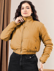 Kotty Women Mock Collar Solid Casual Insulator Puffer Jacket