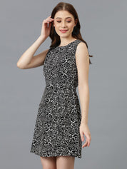 Kotty Black & White Floral Printed A-Line Dress
