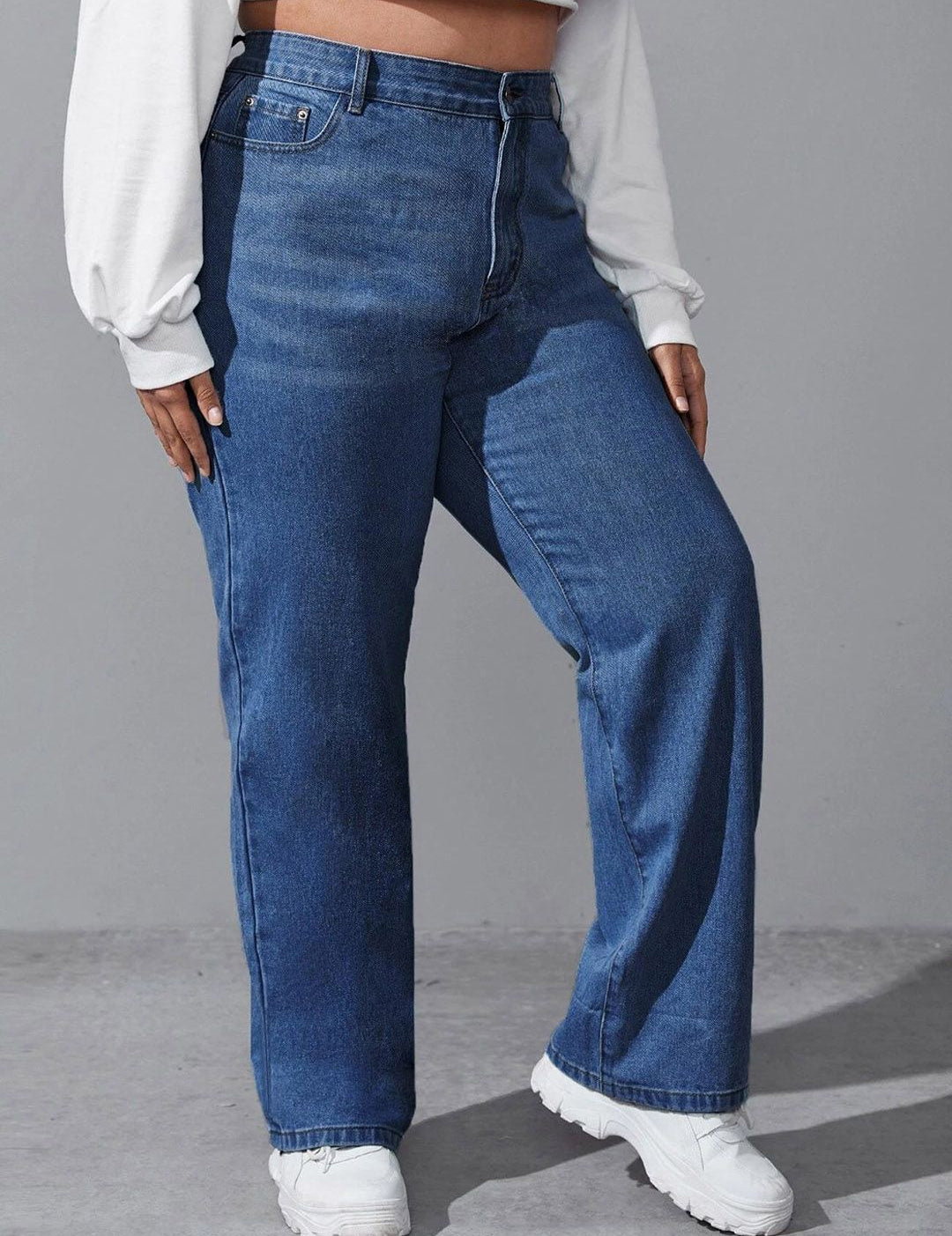 Kotty Women Plus Size Jean Wide Leg High-Rise Light Fade Stretchable Jeans