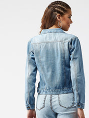 Kotty Women Blue Solid Denim Jacket