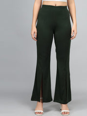Kotty Women Green Flared High-Rise Bootcut Trousers