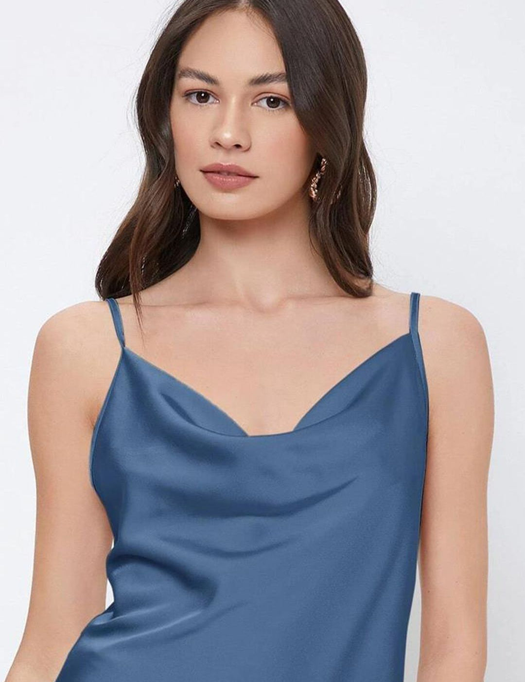 Kotty Blue Cowl Neck Sleeveless Satin Top