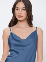Kotty Blue Cowl Neck Sleeveless Satin Top