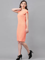 Kotty Orange Self Design Round Neck Extended Sleeves Sheath Dress