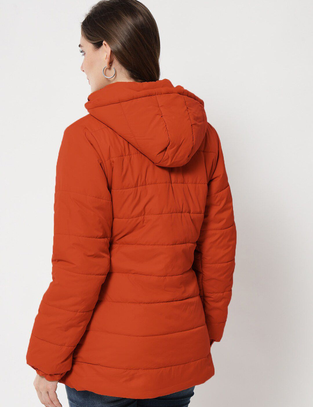 Kotty Women Rust Longline Outdoor Puffer Jacket