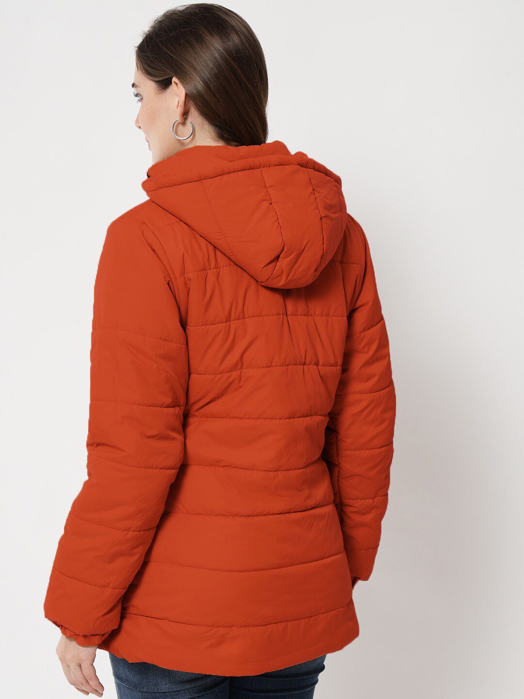 Kotty Women Rust Longline Outdoor Puffer Jacket