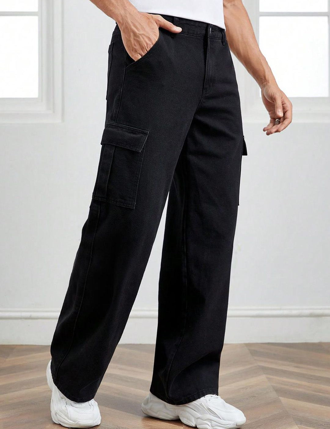 Kotty Men Jean Straight Fit Low-Rise Clean Look Stretchable Cargo Jeans