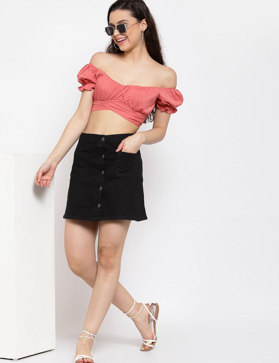 Kotty Women Black Solid A-Line Mini Skirt