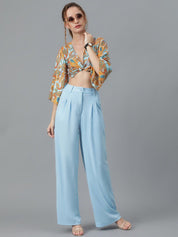 KOTTY BIZwear Women Blue Relaxed Straight Leg High-Rise Easy Wash Parallel Trousers