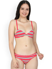 Kotty Women Red & Grey Striped Lingerie Set KTTIW107