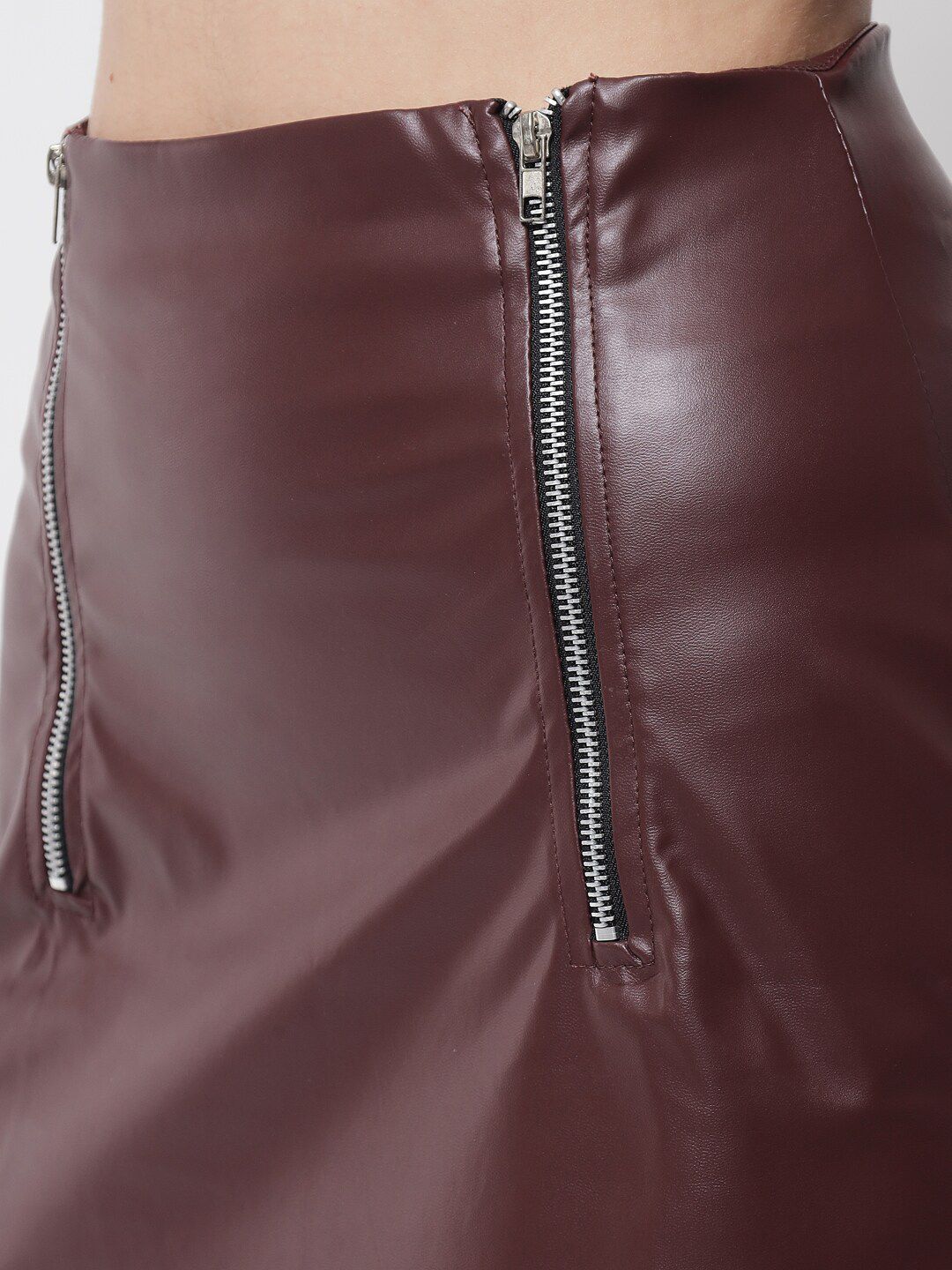 Kotty Women Brown Solid Faux Leather Mini Skirt