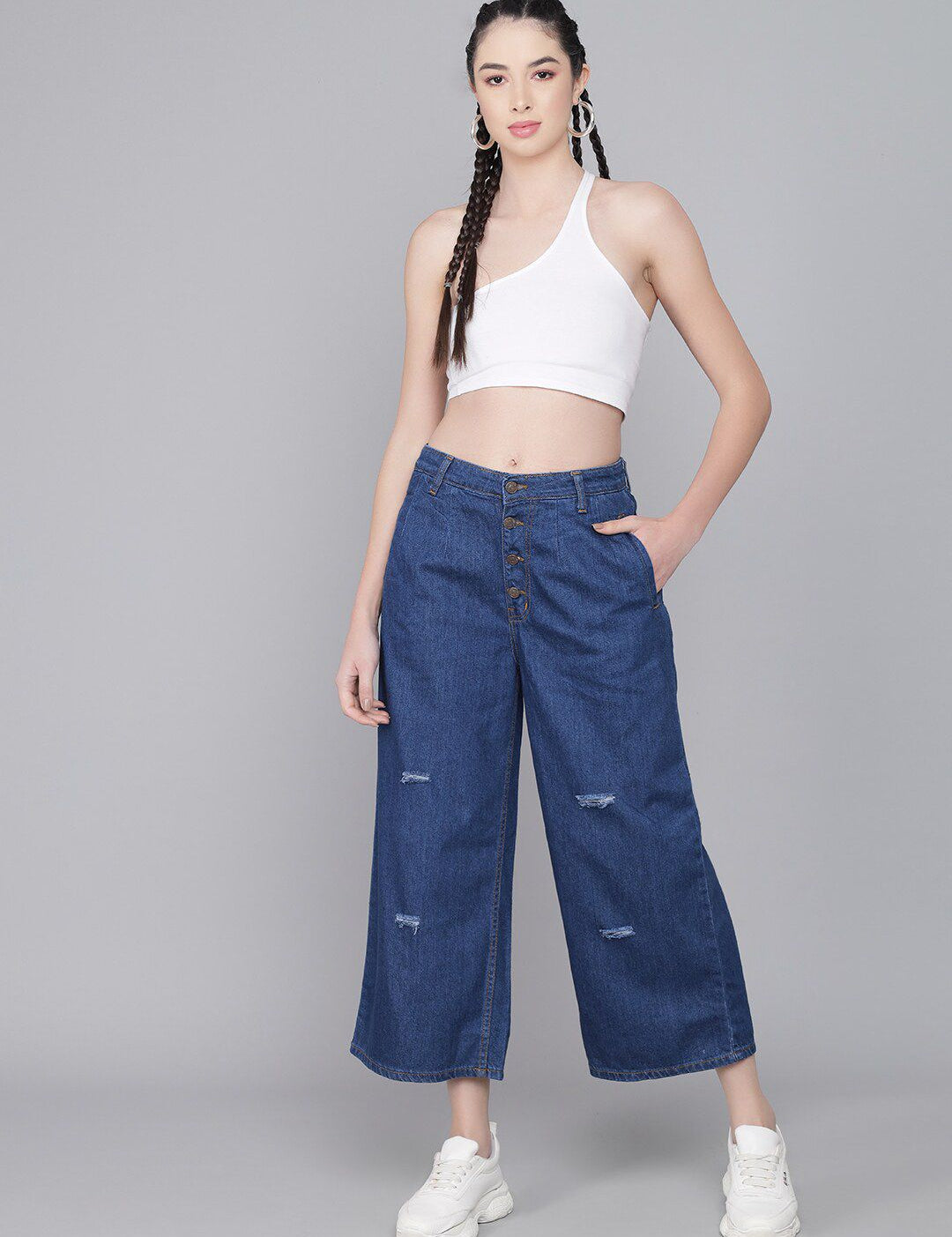 Kotty Women Blue Flared High-Rise Mildly Distressed Jeans