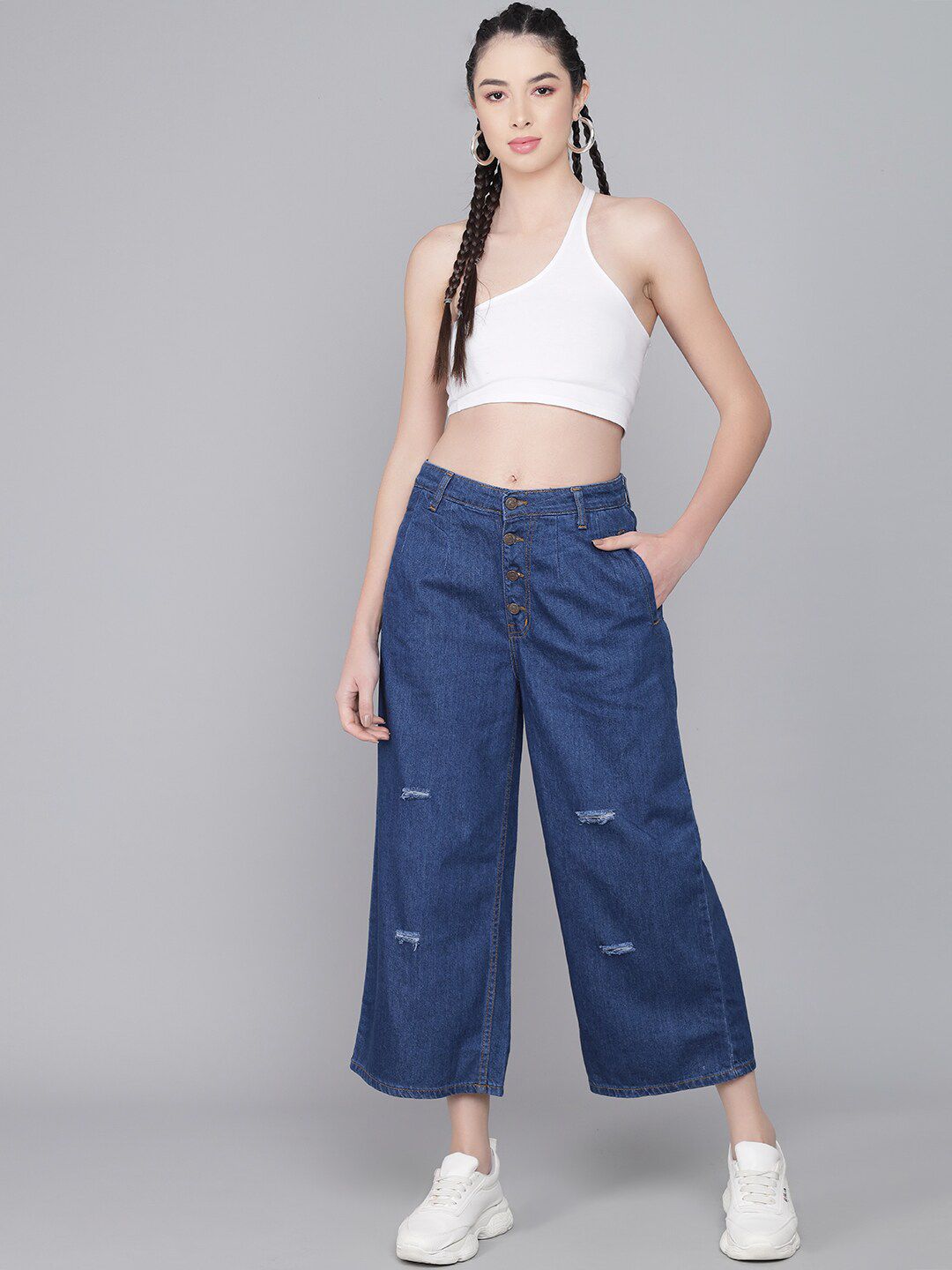 Kotty Women Blue Flared High-Rise Mildly Distressed Jeans