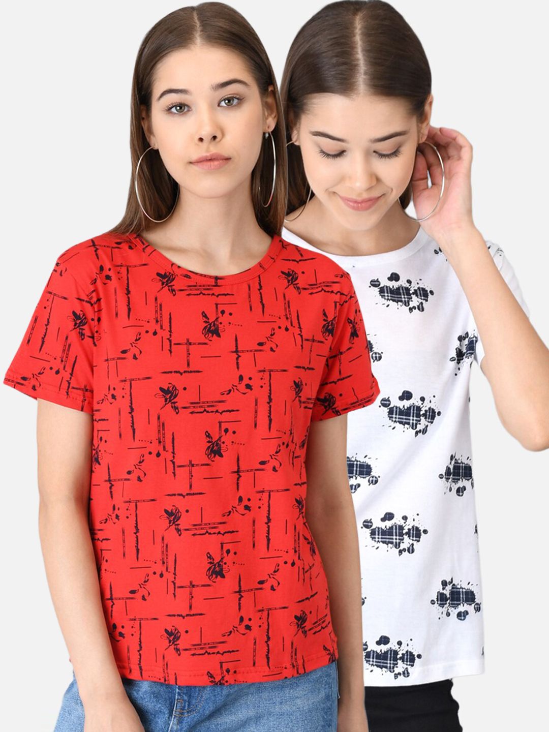 Kotty Women Pack Of 2 Printed Round Neck T-shirts