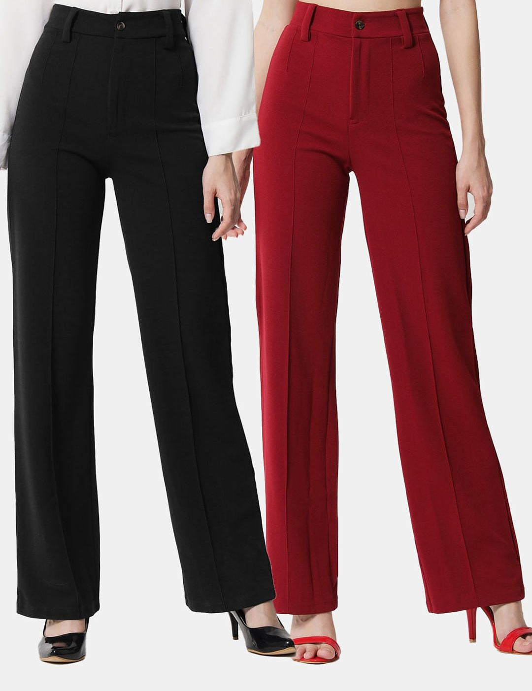 KOTTY BIZwear Women Pack Of 2 Straight Fit High-Rise Easy Wash Parallel Trousers
