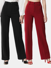 KOTTY BIZwear Women Pack Of 2 Straight Fit High-Rise Easy Wash Parallel Trousers