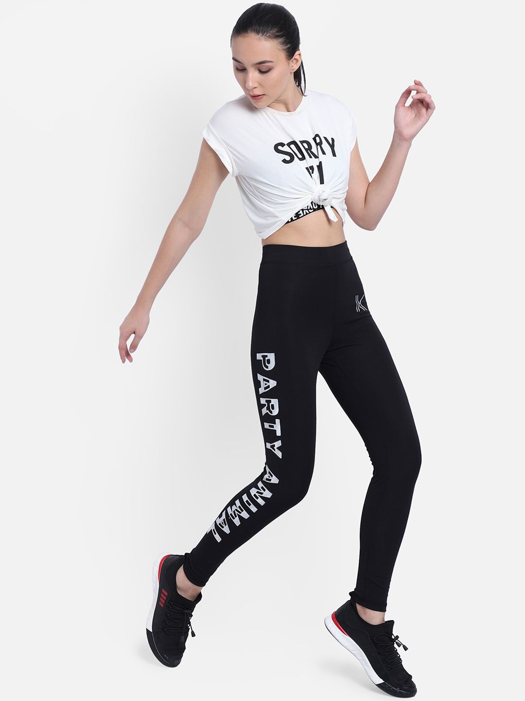 Kotty Women Black & White Printed Tights