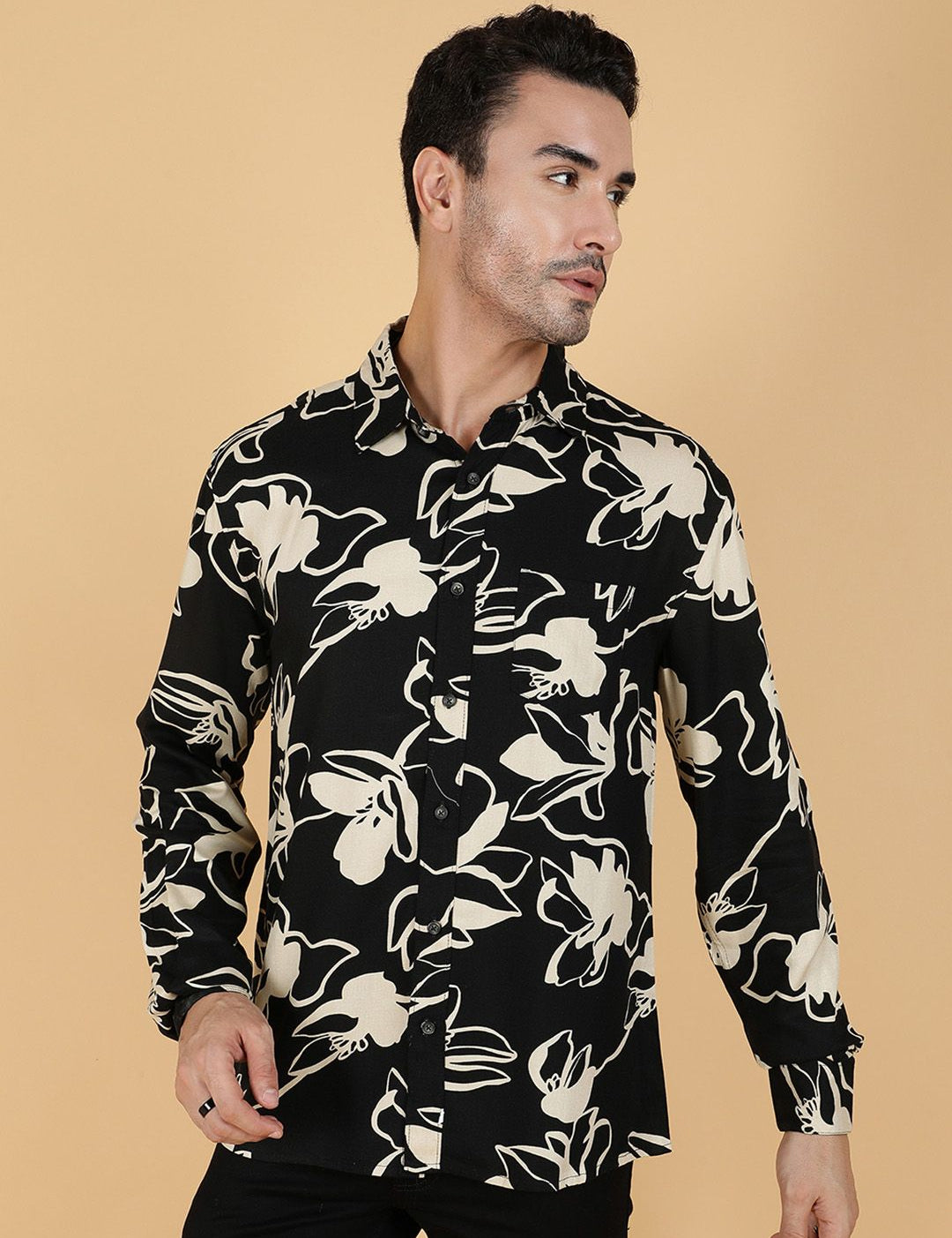 Kotty Men Relaxed Spread Collar Graphic Printed Cotton Casual Shirt