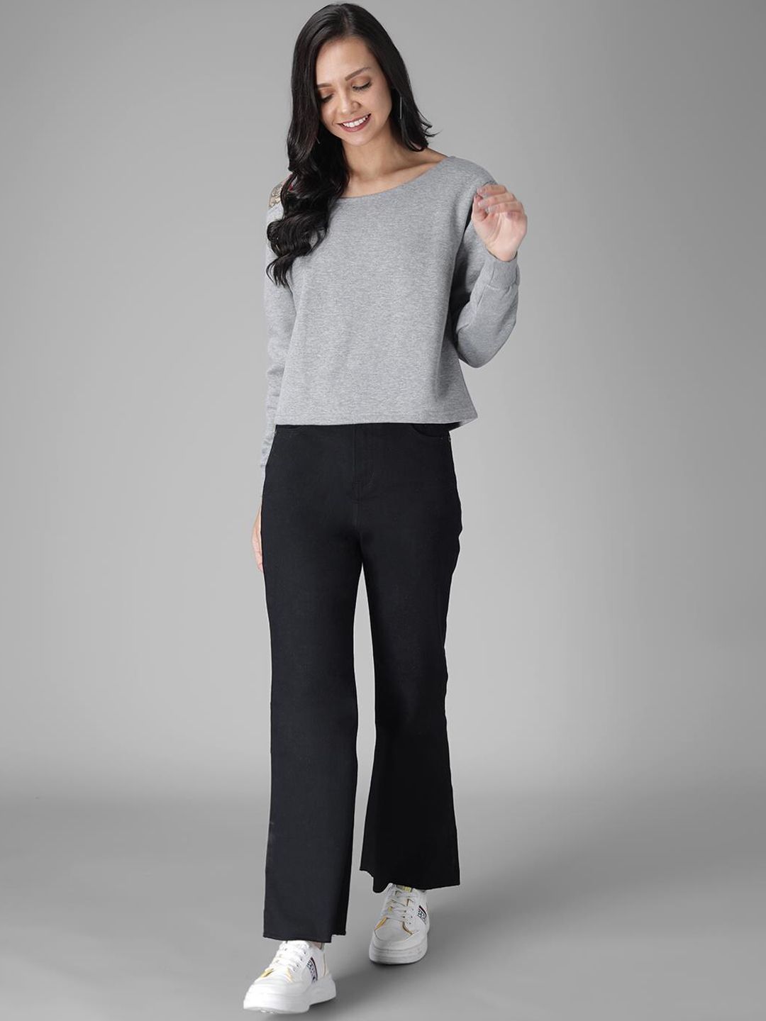 Kotty Women Grey Solid Sweatshirt