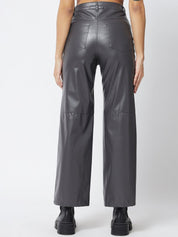 Kotty Women Grey Faux Leather Relaxed Straight Fit Trousers