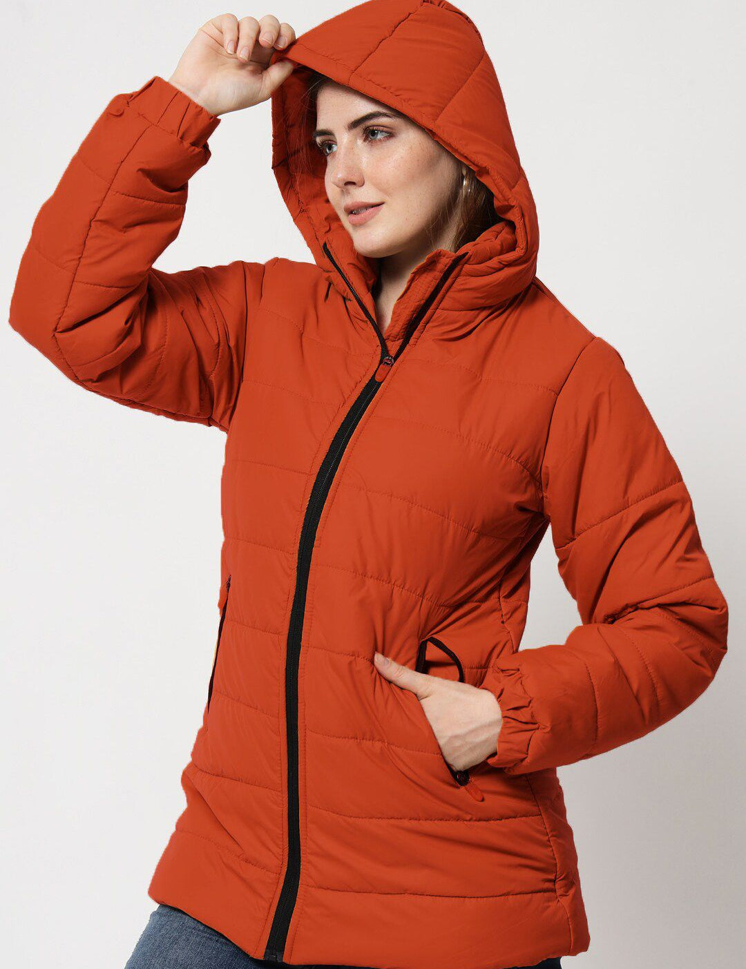 Kotty Women Rust Longline Outdoor Puffer Jacket