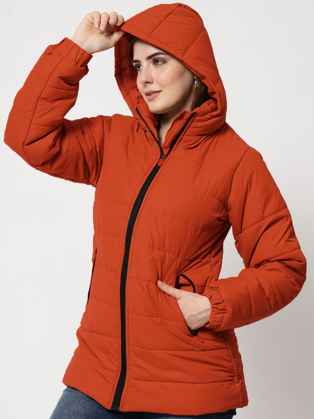 Kotty Women Rust Longline Outdoor Puffer Jacket