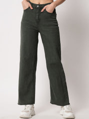 Kotty Women Olive Green Cotton Wide Leg Jeans