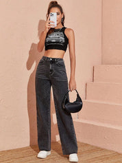 Kotty Women Black Jean Straight Fit High-Rise Heavy Fade Stretchable Jeans