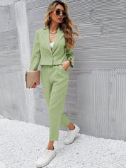 KOTTY BIZwear Green Notched Lapel Collar Long Sleeves Blazer With Trouser