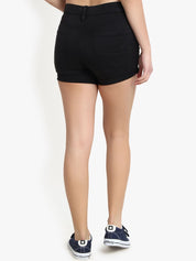 Kotty Women Black Solid Regular Fit Hot Pants