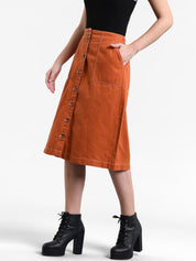 Kotty Women Orange Solid Denim A-Line Skirt