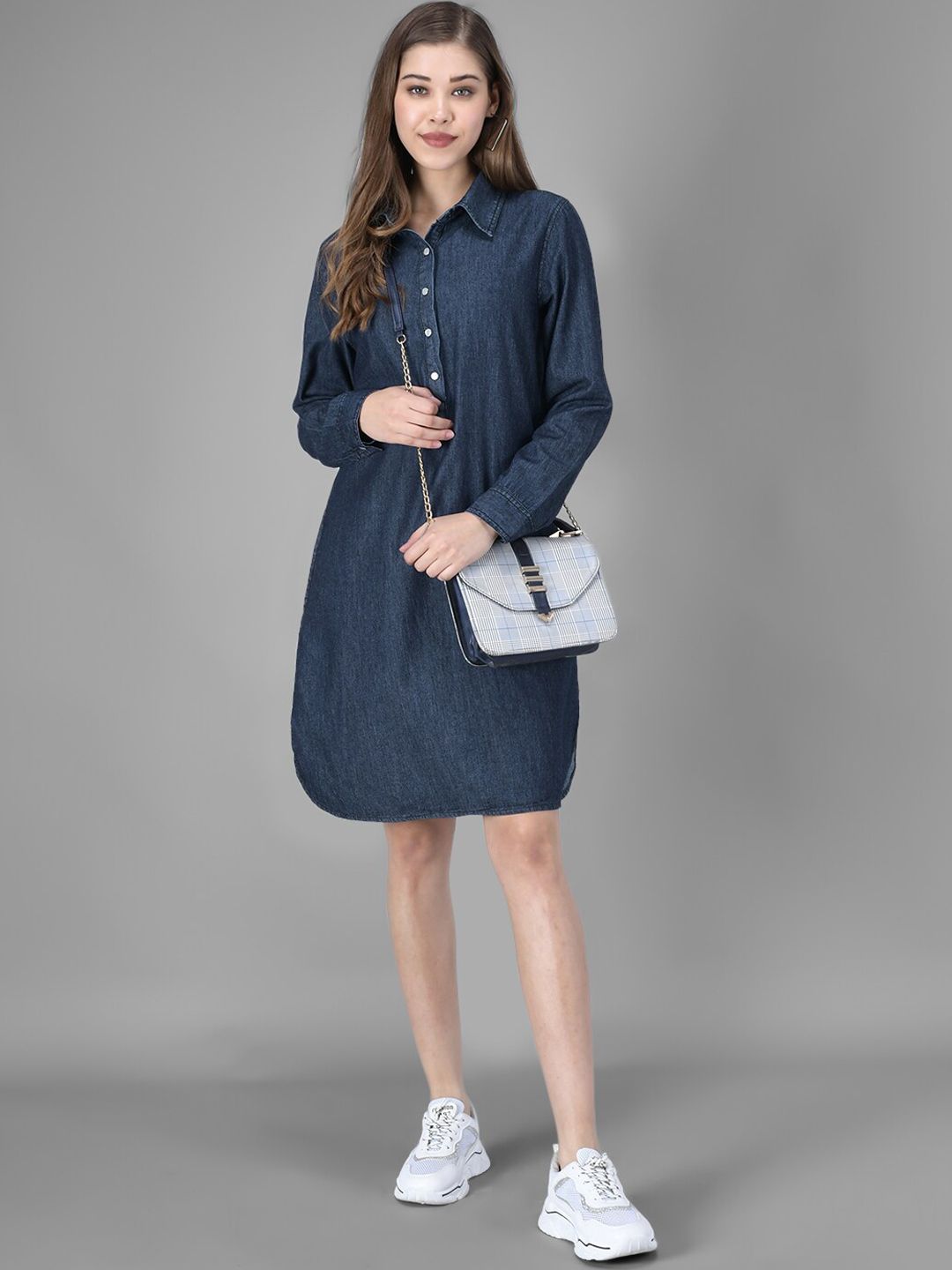 Kotty Women Denim Blue Solid A-Line Dress